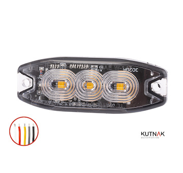 3x LED VÝSTRAŽNÉ SVĚTLO ORANŽOVÉ, 12-24V + 0,15 m KABEL