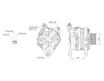 ALTERNÁTOR 12V / 130A + ŘEMENICE Ø65 7 DRÁŽEK - ORIGINÁL MITSUBISHI