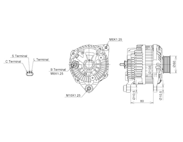 ALTERNÁTOR 12V / 150A + ŘEMENICE Ø60 6 DRÁŽEK - ORIGINÁL MITSUBISHI