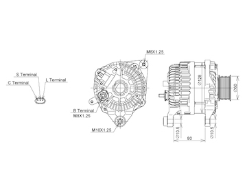 ALTERNÁTOR 12V / 150A + ŘEMENICE Ø60 7 DRÁŽEK - ORIGINÁL MITSUBISHI
