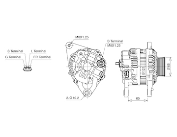 ALTERNÁTOR 12V / 90A + ŘEMENICE Ø65 6 DRÁŽEK - ORIGINÁL MITSUBISHI