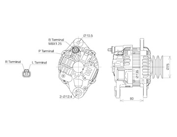 ALTERNÁTOR 24V / 50A + ŘEMENICE &Oslash;75 2 DRÁŽKY - ORIGINÁL MITSUBISHI