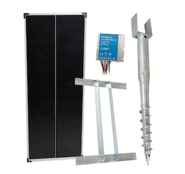 Basic sada solární ohradník - Držák zemní vrut, regulátor 10 A, konzole a panel 100 W 