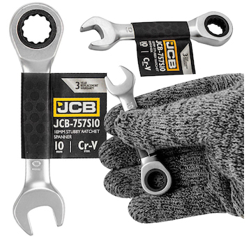 JCB Očkoplochý klíč 10 mm s ráčnou, krátký