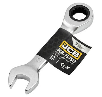 JCB Očkoplochý klíč 12 mm s ráčnou, krátký