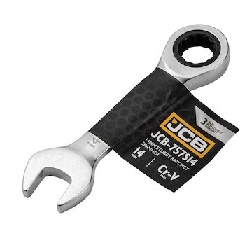 JCB Očkoplochý klíč 14 mm s ráčnou, krátký