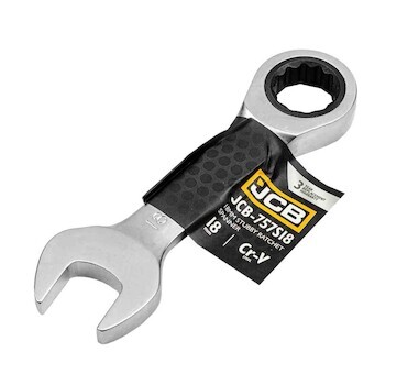 JCB Očkoplochý klíč 18 mm s ráčnou, krátký