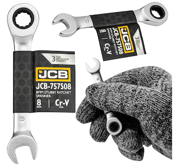 JCB Očkoplochý klíč 8 mm s ráčnou, krátký