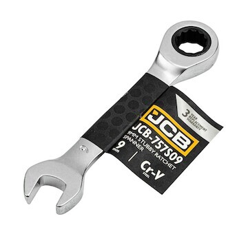 JCB Očkoplochý klíč 9 mm s ráčnou, krátký