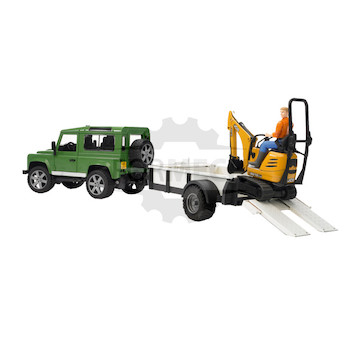 Land Rover Defender Jednonápravový přívěs, mimibagr JCB + stavební dělník