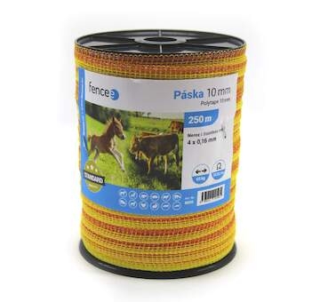 Páska pro elektrický ohradník, šířka 10 mm, žluto-oranžová, délka 250 m