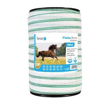 Páska pro elektrický ohradník, šířka 20 mm, zeleno-bílá, délka 200 m