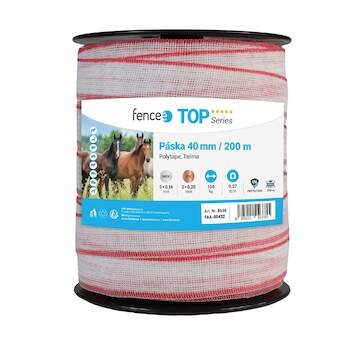 Páska pro elektrický ohradník, šířka 40 mm, bílo-červená, 200 m, 0,2 Ω/m