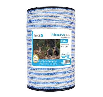 Páska PVC pro elektrický ohradník, šířka 12 mm, bílo-modrá, 200 m, 0,017 Ω/m