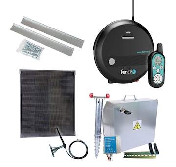 Premium sada solární ohradník - Kompletní bezpečnostní schránka + 1J RF chytrý zdroj, panel 40 W