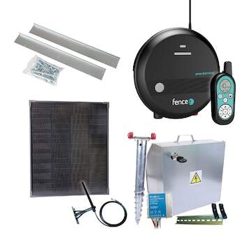 Premium sada solární ohradník - Kompletní bezpečnostní schránka + 3J RF chytrý zdroj, panel 40 W
