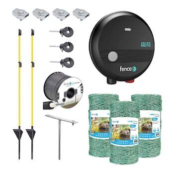 Sada pro elektrický ohradník na zahradu pro kočky a psy - DUO zdroj - sklolamináty - lanko 300 m