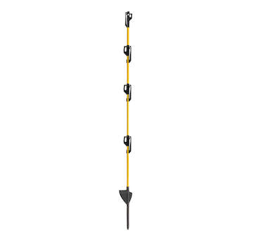 Sklolaminátový oválný sloupek pro elektrický ohradník 110 cm, nášlap a hrot, 4 izolátory na pásku až 50 mm