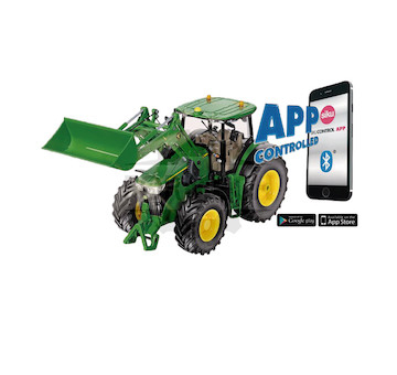 Traktor mit Frontlader und BT App Steuerung John Deere 7310R