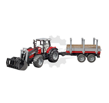 Traktor s čelním nakladačem a vyvážecím přívěsem Massey Ferguson