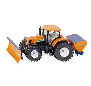 Traktor Se sněžným pluhem a rozmetadlem soli