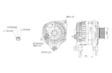 ALTERNÁTOR 12V / 150A + ŘEMENICE Ø60 7 DRÁŽEK - ORIGINÁL MITSUBISHI