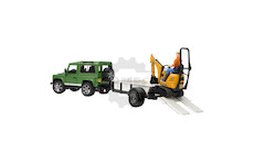 Land Rover Defender Jednonápravový přívěs, mimibagr JCB + stavební dělník