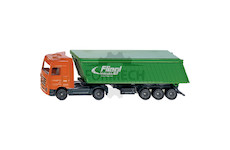 LKW se sklápěcím návěsem a střechou