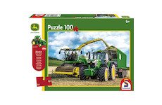 Puzzle, John Deere 6195M und Feldhäcksler 8500i + Original Siku Traktor, 100 Teile