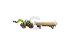 Traktor s nakladačem balíků a přívěsem